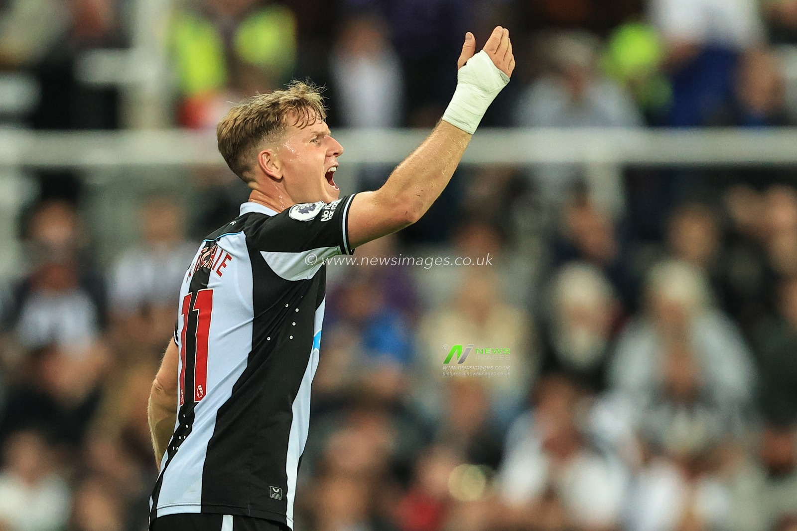 Matt Ritchie #11 of Newcastle United gives his team instructions