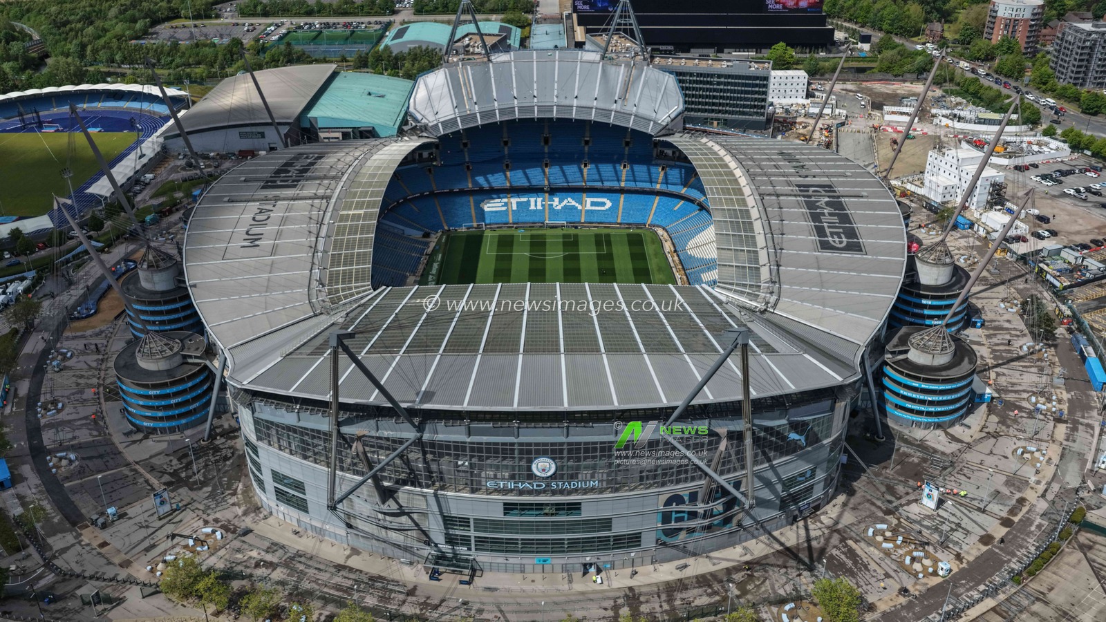 An aerial view of The Etihad Stadium and the new North Stand extension during the Premier League match Manchester City vs Crystal Palace at Etihad Stadium, Manchester, United Kingdom on 13 May 2026

(Photo by Mark Cosgrove/News Images)