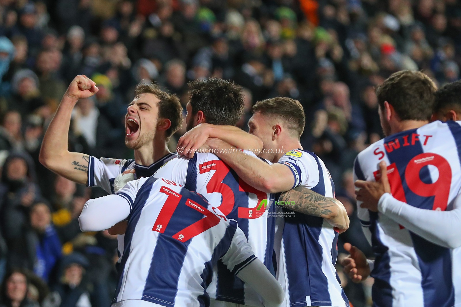 West Bromwich Albion players celebrate Okay YokuÅŸlu #35 of West Bromwich Albion goal to make it 2-0 during the Sky Bet Championship match West Bromwich Albion vs Preston North End at The Hawthorns, West Bromwich, United Kingdom, 29th December 2022

(Photo by Gareth Evans/News Images)