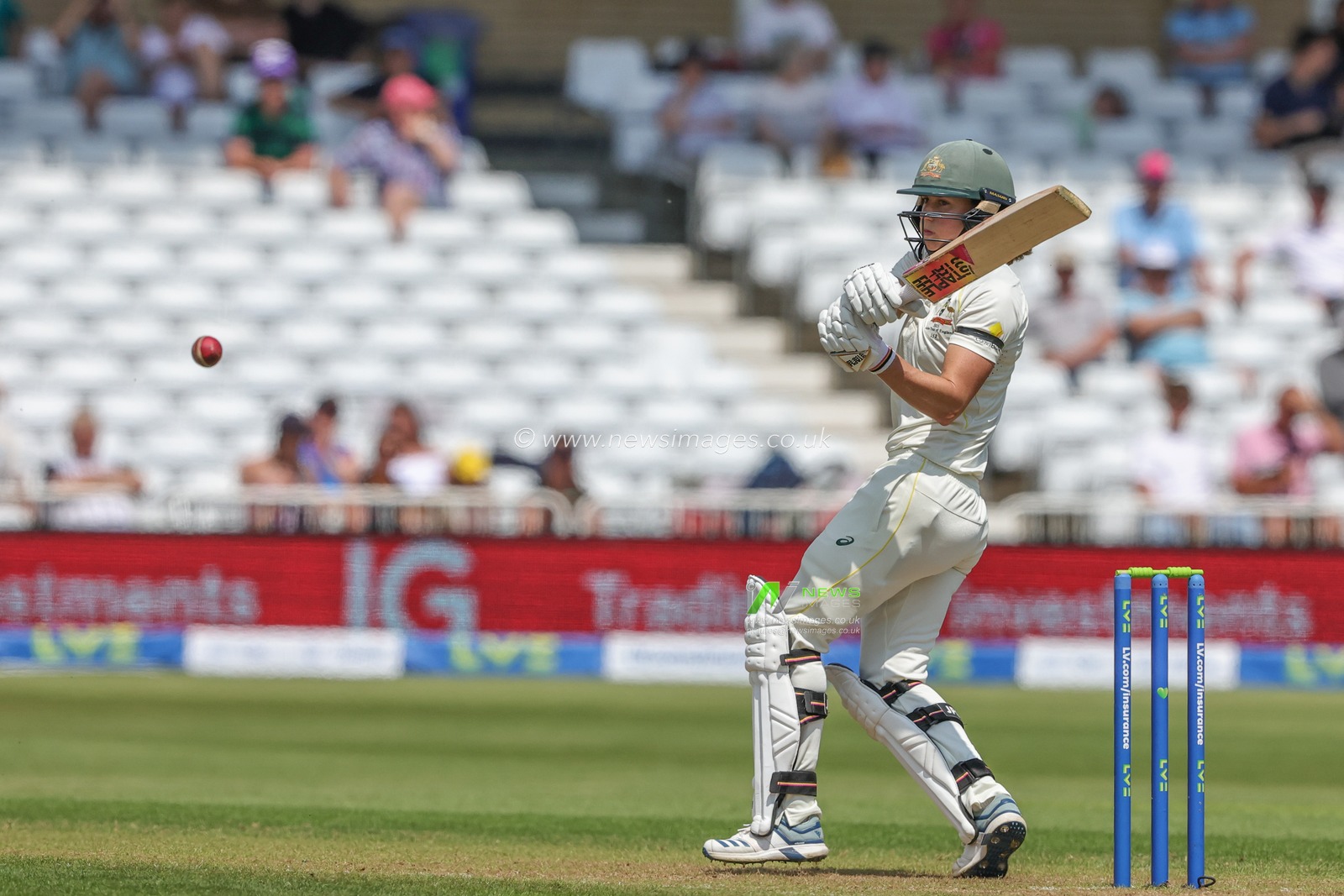 Ellyse Perry of Australia hits the ball for one run during the Metro Bank Women's Ashes 2023 match England vs Australia at Trent Bridge, Nottingham, United Kingdom, 22nd June 2023

(Photo by Mark Cosgrove/News Images)
