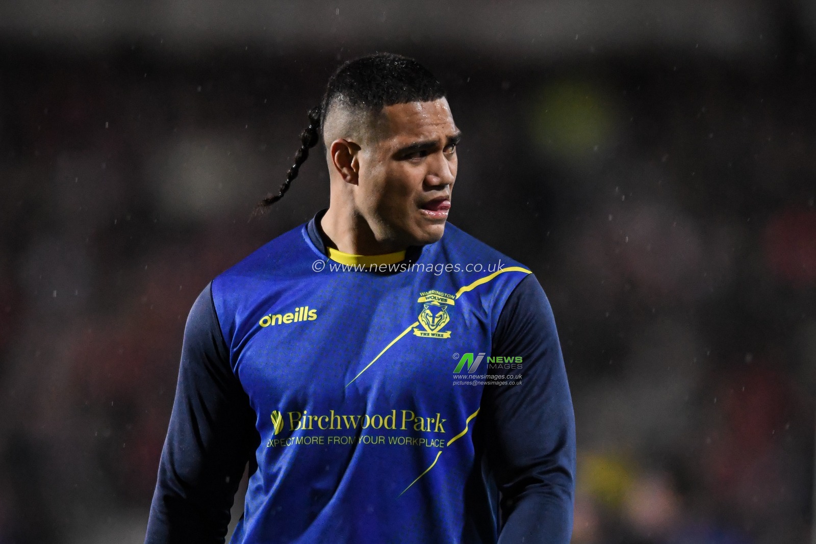 Peter Mataâ€™utia #3 of Warrington Wolves during the warm up