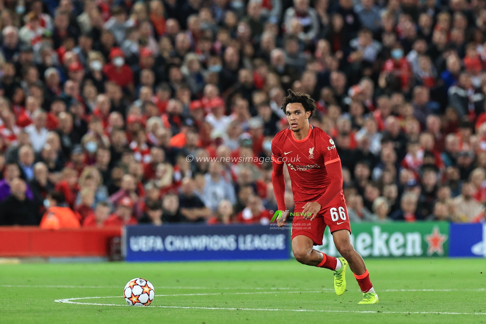 Trent Alexander-Arnold #66 of Liverpool in action during the game