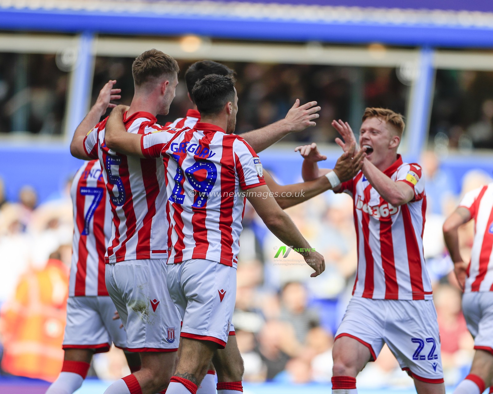 31st August 2019, St Andrew's, Birmingham, England; Sky Bet Championship Football,  Birmingham City vs Stoke City ; Liam Lindsay (05) of Stoke City celebrates with his team mates after scoring  the opening goal in the 58th minute, 0-1 to Stoke City

Credit: Conor Molloy/News Images


English Football League images are subject to DataCo Licence