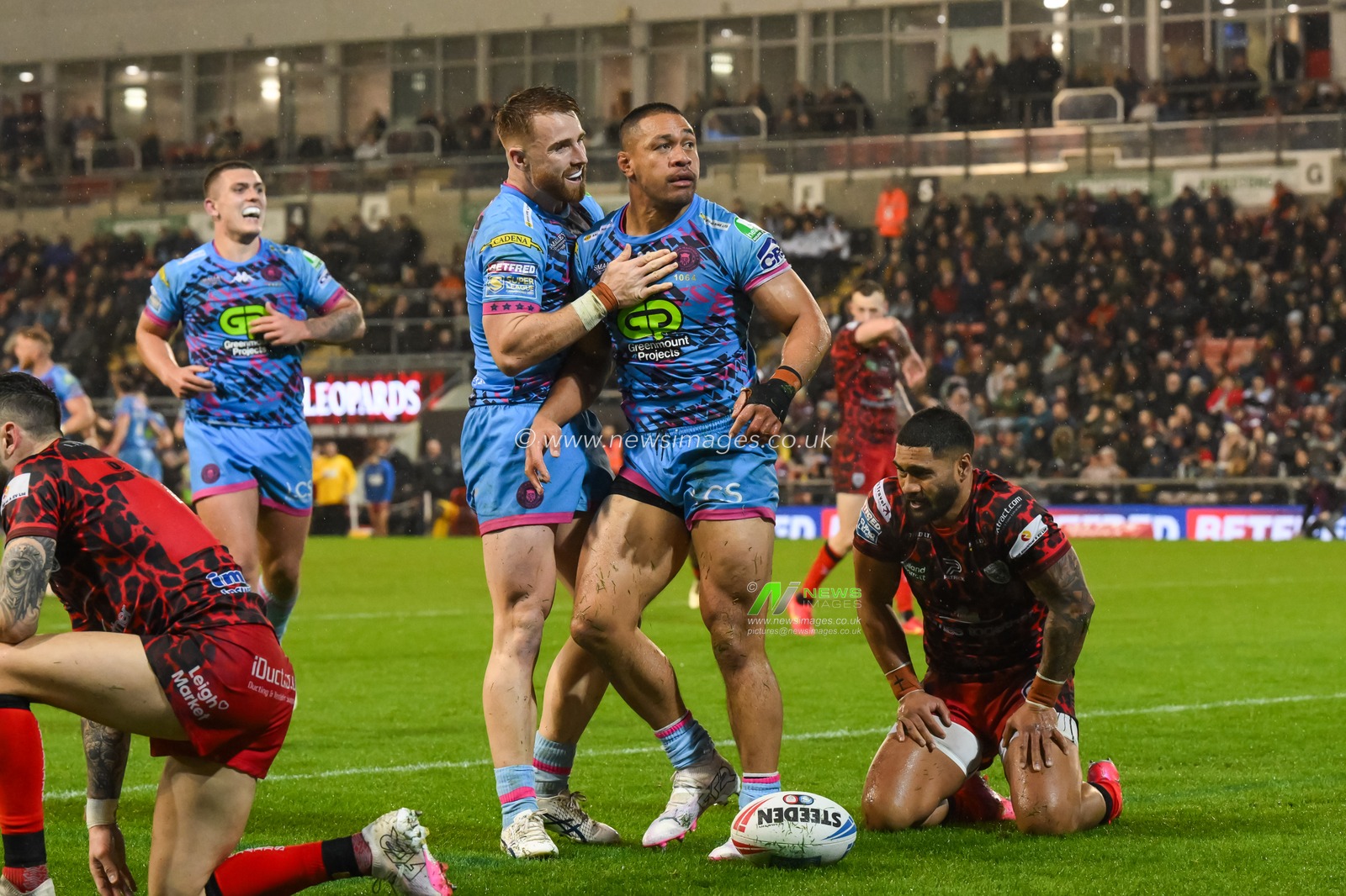 Willie Isa of Wigan Warriors celebrates his try during the Betfred Super League Round 7 match Leigh Leopards vs Wigan Warriors at Leigh Sports Village, Leigh, United Kingdom, 4th April 2024

(Photo by Craig Thomas/News Images)