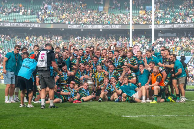 Northampton Saints celebrate winning the Gallagher PREM Final match Northampton Saints vs Exeter Chiefs at Allianz Stadium, Twickenham, United Kingdom on 20 June 2026.

(Photo by Alex Williamson/News Images)