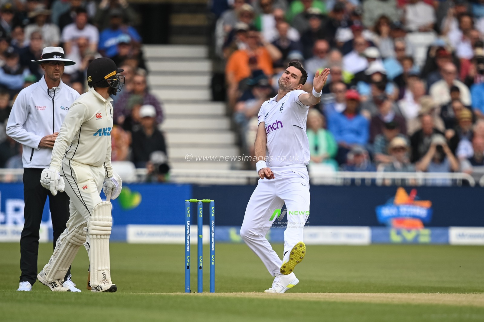 James Anderson of England delivers the ball during day 2 of the 2nd Test between the New Zealand Blackcaps and England at Trent Bridge Cricket Ground, Nottingham, England on Saturday 11 June 2022.
New Zealand tour of England 2022.
 Â© Craig Thomas / www.photosport.nz