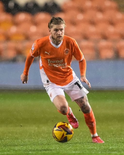 Hayden Coulson of Blackpool makes a break with the ball  during the The Vertu Trophy match Blackpool vs Aston Villa U21 at Bloomfield Road, Blackpool, United Kingdom, 17th December 2024

(Photo by Craig Thomas/News Images)