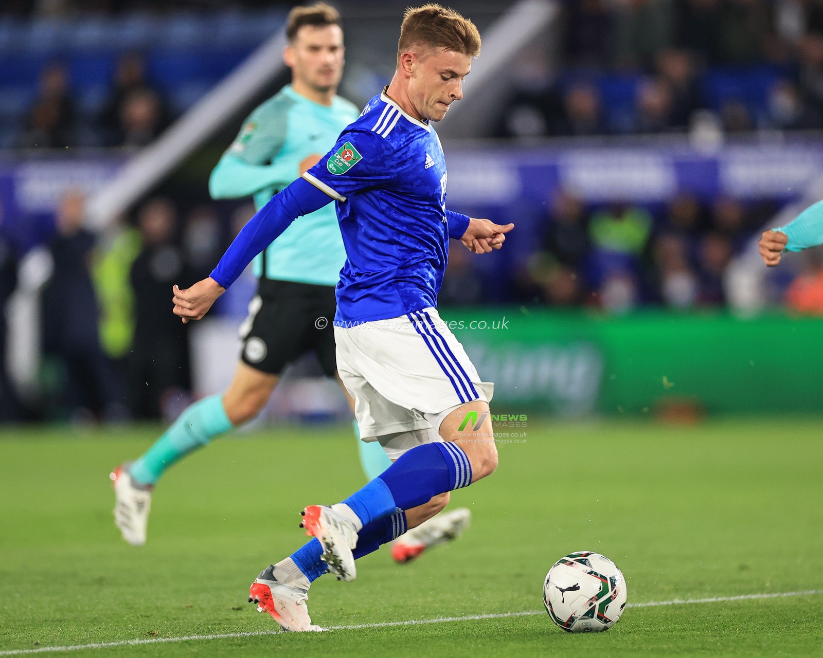 Harvey Barnes #7 of Leicester City in action during the game