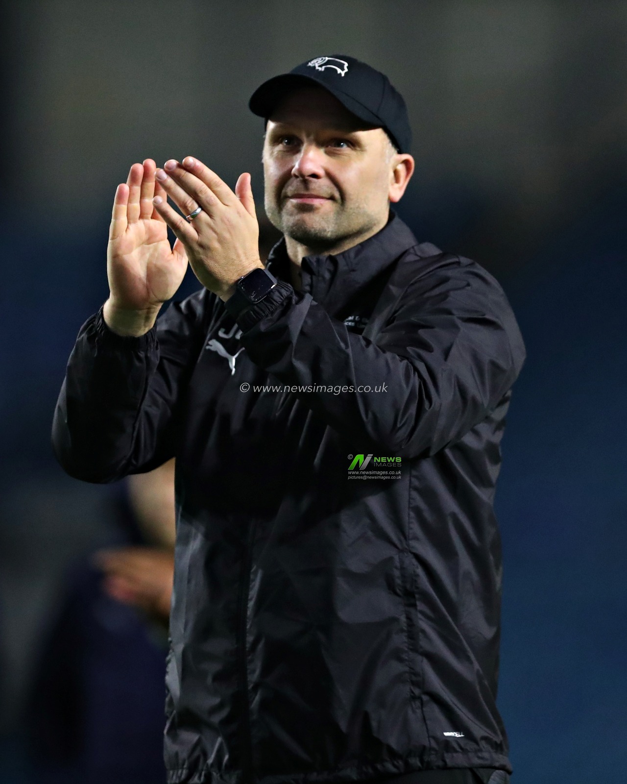 John Eustace, Head coach of Derby County celebrates after the Sky Bet Championship match Sheffield Wednesday vs Derby County at Hillsborough, Sheffield, United Kingdom, 15th December 2025(Photo by Sam Eaden/News Images)*** GER AUT SUI OUT ***