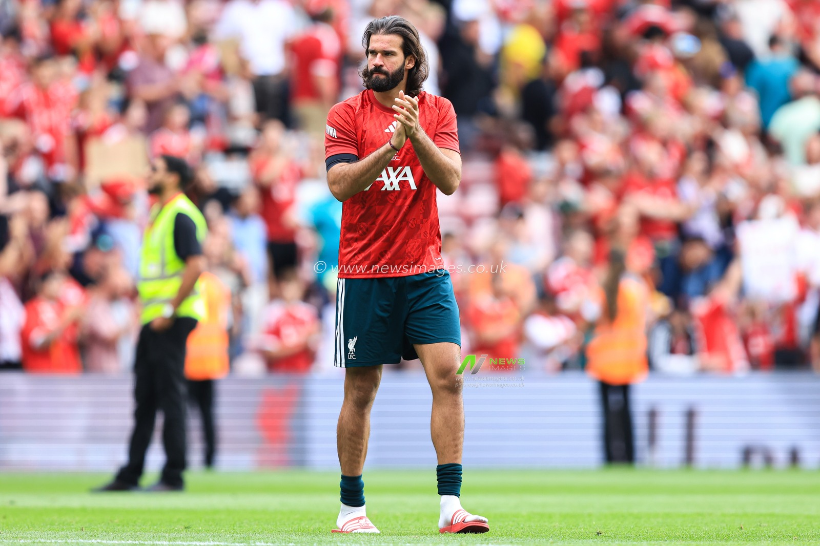 Liverpool goalkeeper Alisson during the pre-season friendly match Liverpool vs Monaco at Anfield, Liverpool, United Kingdom on 09 August 2026

(Photo by Jorge Horsted/News Images)