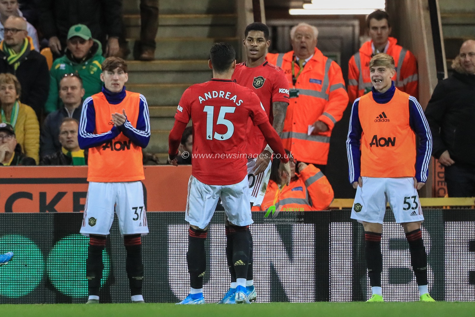 27th October 2019, Carrow Road, Norwich, England; Premier League, Norwich City v Manchester United : Marcus Rashford (10) of Manchester Unitedcelebrates his goal to make it 0-2

Credit: Mark Cosgrove/News Images