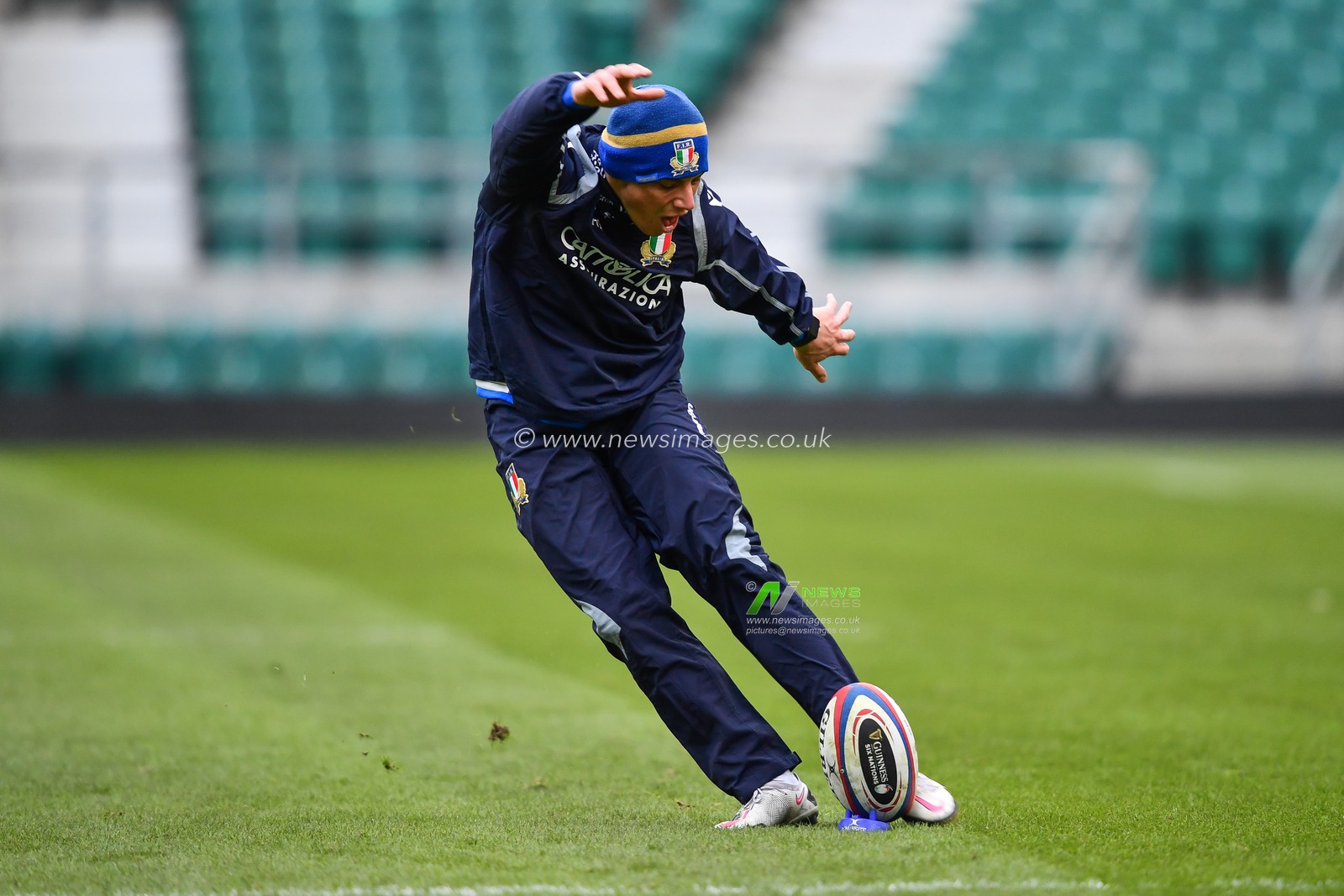 Paolo Garbisi of Italy in action during the captains run training session