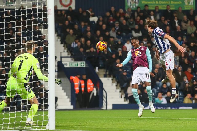 Jaidon Anthony of Burnley scores a goal to make it 0-1 but is disallowed for a foul during the Sky Bet Championship match West Bromwich Albion vs Burnley at The Hawthorns, West Bromwich, United Kingdom, 7th November 2024

(Photo by Gareth Evans/News Images)