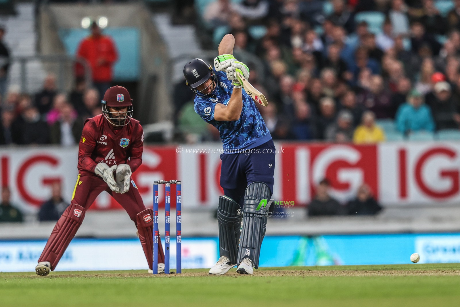 Jos Buttler of England hits the ball for one run during the 3rd Metro Bank ODI England v West Indies at The Kia Oval, London, United Kingdom, 3rd June 2025

(Photo by Alfie Cosgrove/News Images)