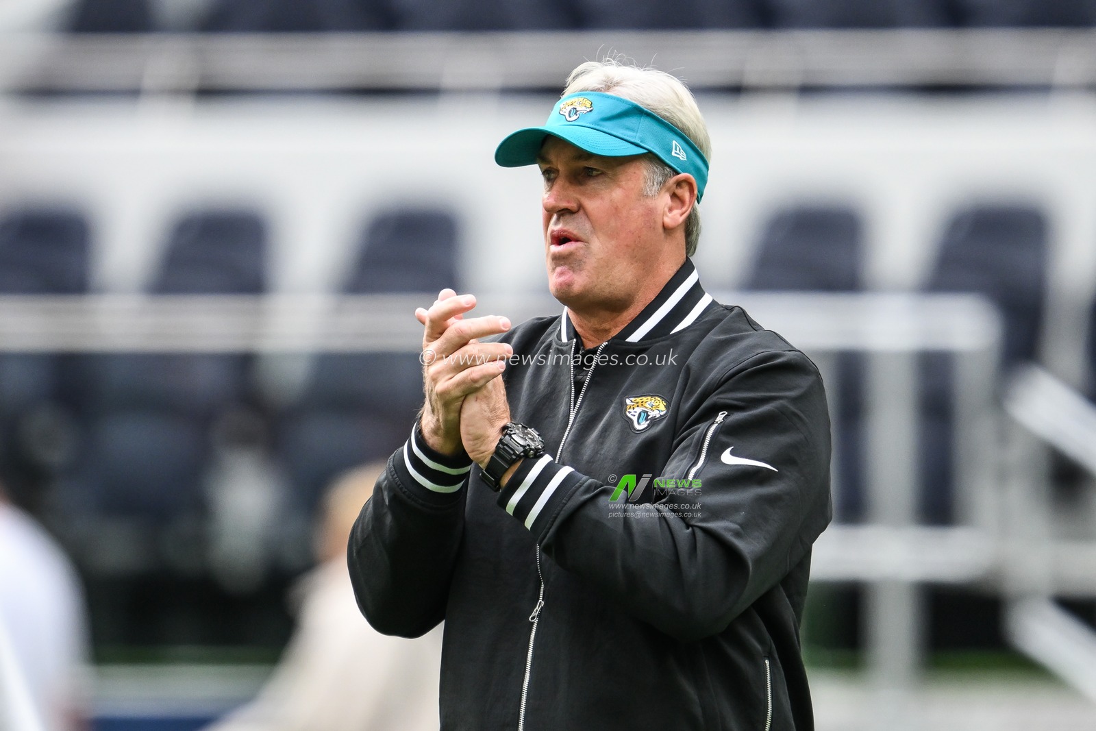 Doug Pederson Head coach of Jacksonville Jaguars during the pre game warm up during the Week 6 match Chicago Bears vs Jacksonville Jaguars at Tottenham Hotspur Stadium, London, United Kingdom, 13th October 2024

(Photo by Craig Thomas/News Images)