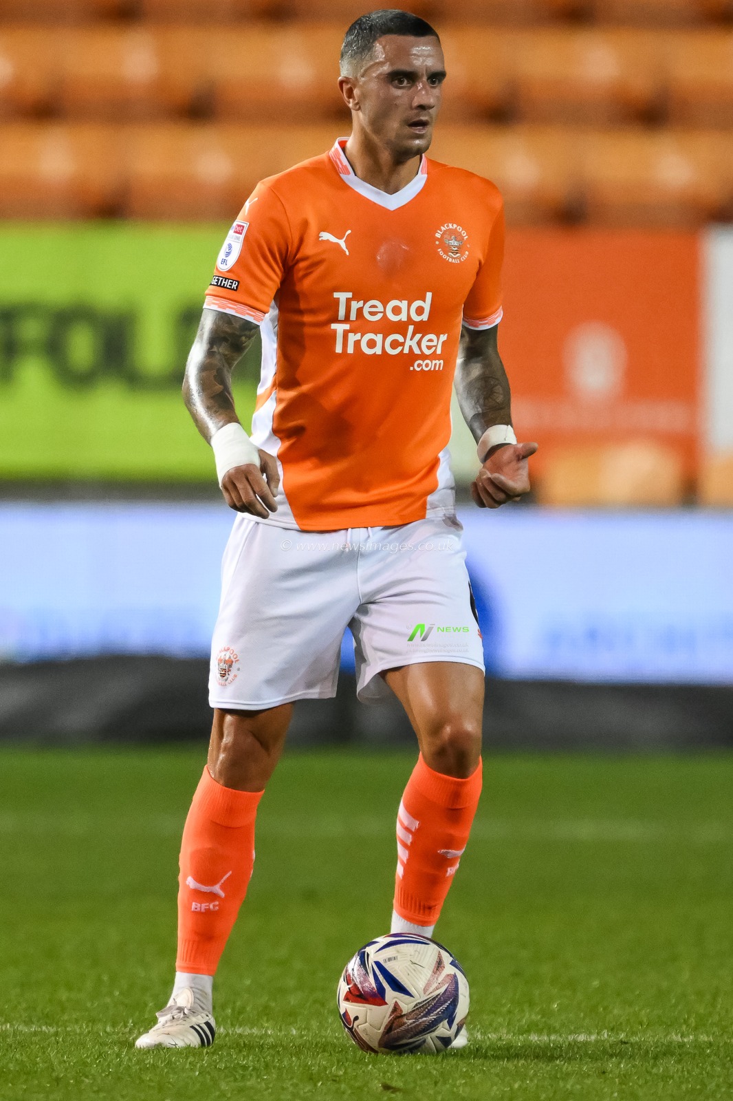 Oliver Norburn of Blackpool during the Bristol Street Motors Trophy match Blackpool vs Crewe Alexandra at Bloomfield Road, Blackpool, United Kingdom, 3rd September 2024

(Photo by Craig Thomas/News Images)