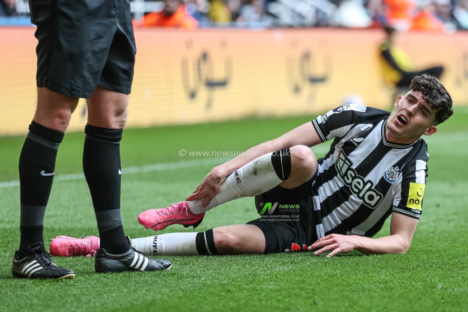 Tino Livramento of Newcastle United lays injured before being substituted during the Premier League match Newcastle United vs West Ham United at St. James's Park, Newcastle, United Kingdom, 30th March 2024

(Photo by Mark Cosgrove/News Images)
