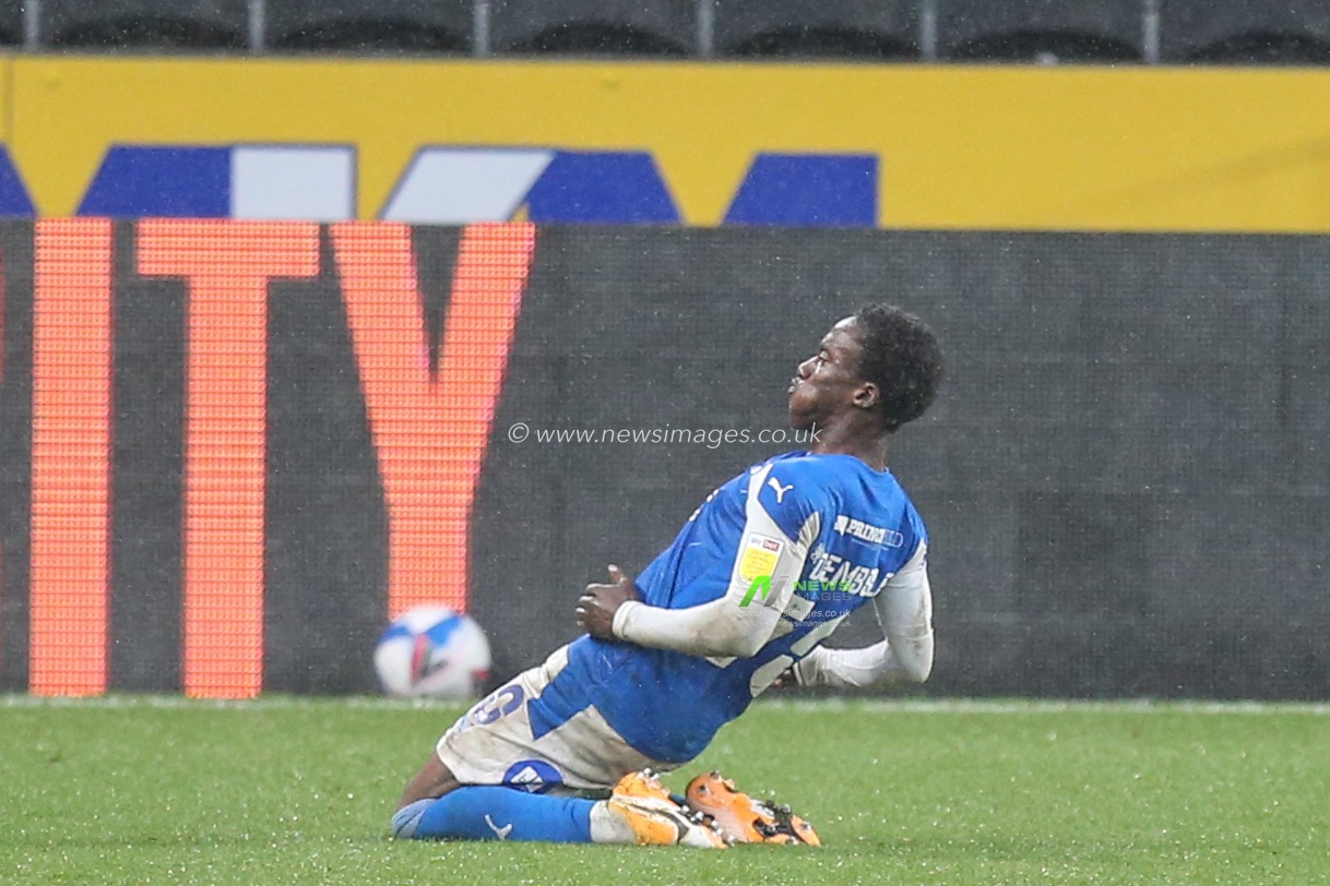 CELEBRATION Siriki Dembele (10) of Peterborough United celebrates his goal to make it 2-1