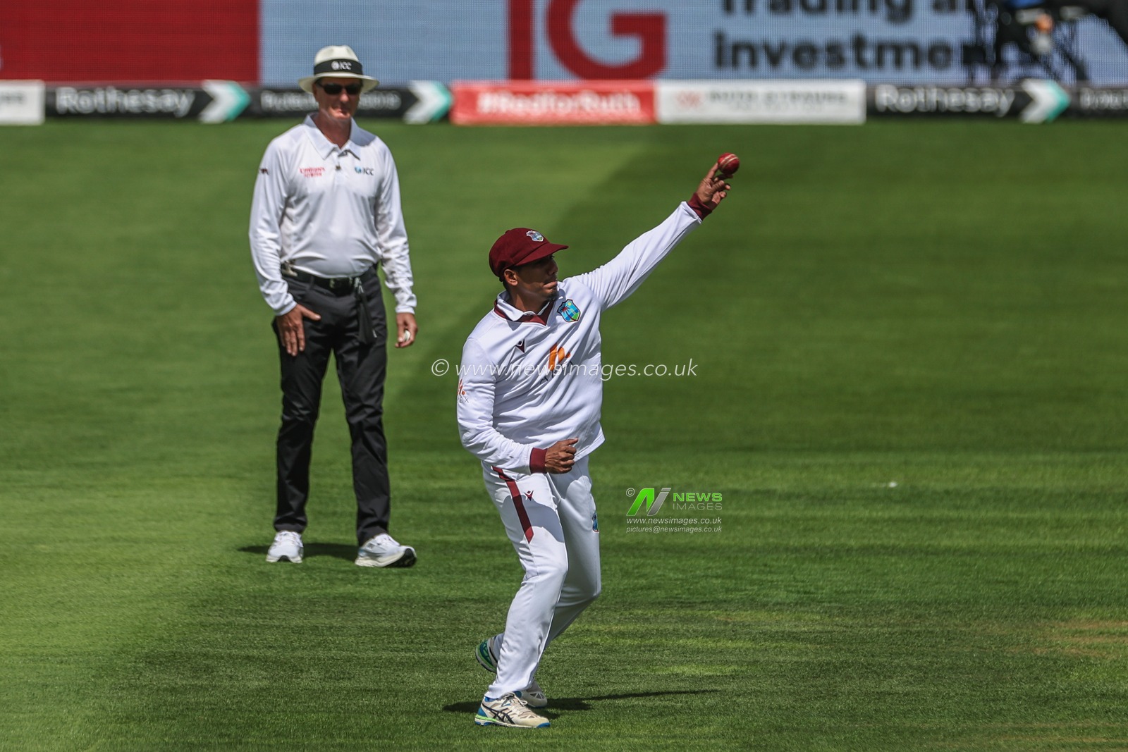 Gudakesh Motie of West Indies fields the ball off Joe Root of England during the Rothesay Test Match Day Two England v West Indies at Lords, London, United Kingdom, 11th July 2024

(Photo by Mark Cosgrove/News Images)