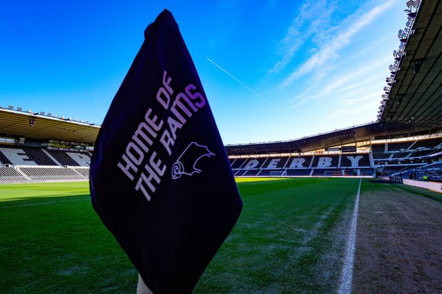 A general view of the corner flag pitch and stands during the Sky Bet Championship match Derby County vs Swansea City at Pride Park Stadium, Derby, United Kingdom on 14 February 2026

(Photo by Maynard Manyowa/News Images)