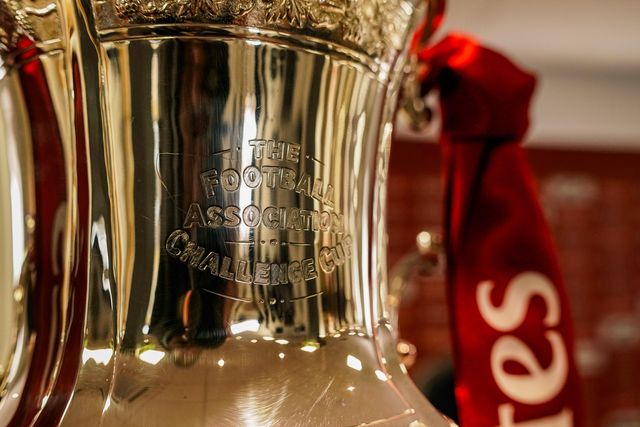 The Football Association Challenge Cup trophy with its travelling base during the pre-match press conference for the FA Cup Fifth round match Mansfield v Arsenal to be played at One Call Stadium, Mansfield, United Kingdom on 07 March 2026

(Photo by Maynard Manyowa/News Images)