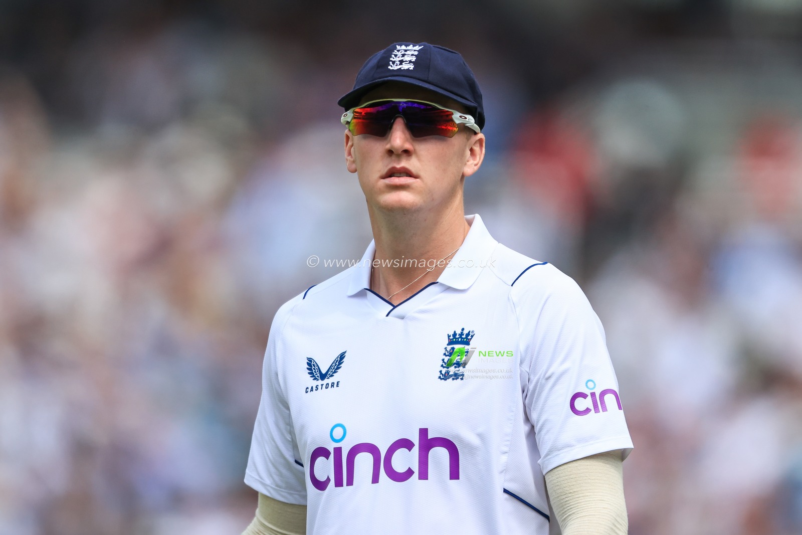 Harry Brook of England in action during the game