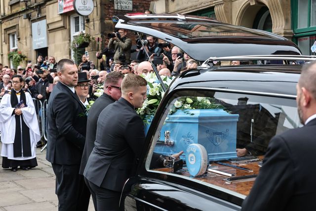 Richard John Hatton MBE’s coffin is placed in the hearse by family members after his funeral service has been conducted during Ricky Hatton' Funeral at Manchester Cathedral, Manchester, United Kingdom, 10th October 2025

(Photo by Mark Cosgrove/News Images)