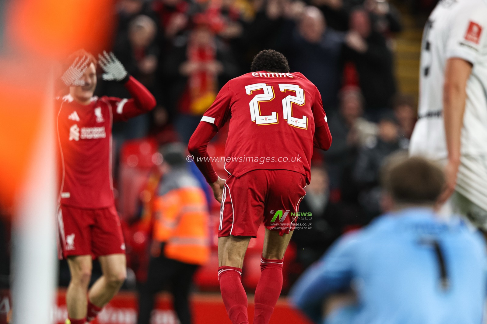 Hugo Ekitike of Liverpool celebrates his goal to make it 4-1 during the Emirates FA Cup Third Round match Liverpool vs Barnsley at Anfield, Liverpool, United Kingdom, 12th January 2026

(Photo by Alfie Cosgrove/News Images)