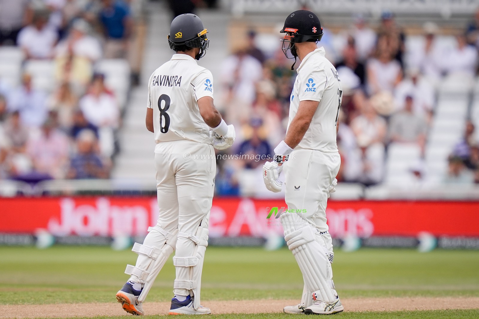 Rachin Ravindra of New Zealand and Daryl Mitchell of New Zealand look at the big screen following an LBW review during the 3rd Rothesay Test Match Day 4 match England vs New Zealand at Trent Bridge, Nottingham, United Kingdom on 28 June 2026

(Photo by Maynard Manyowa/News Images)