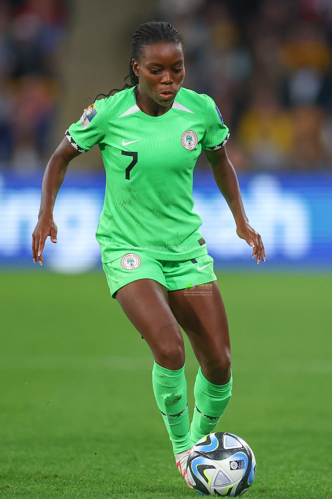 Toni Payne #7 of Nigeria in action during the FIFA Women's World Cup 2023 match England Women vs Nigeria Women at Suncorp Stadium, Brisbane, Australia, 7th August 2023

(Photo by Patrick Hoelscher/News Images)