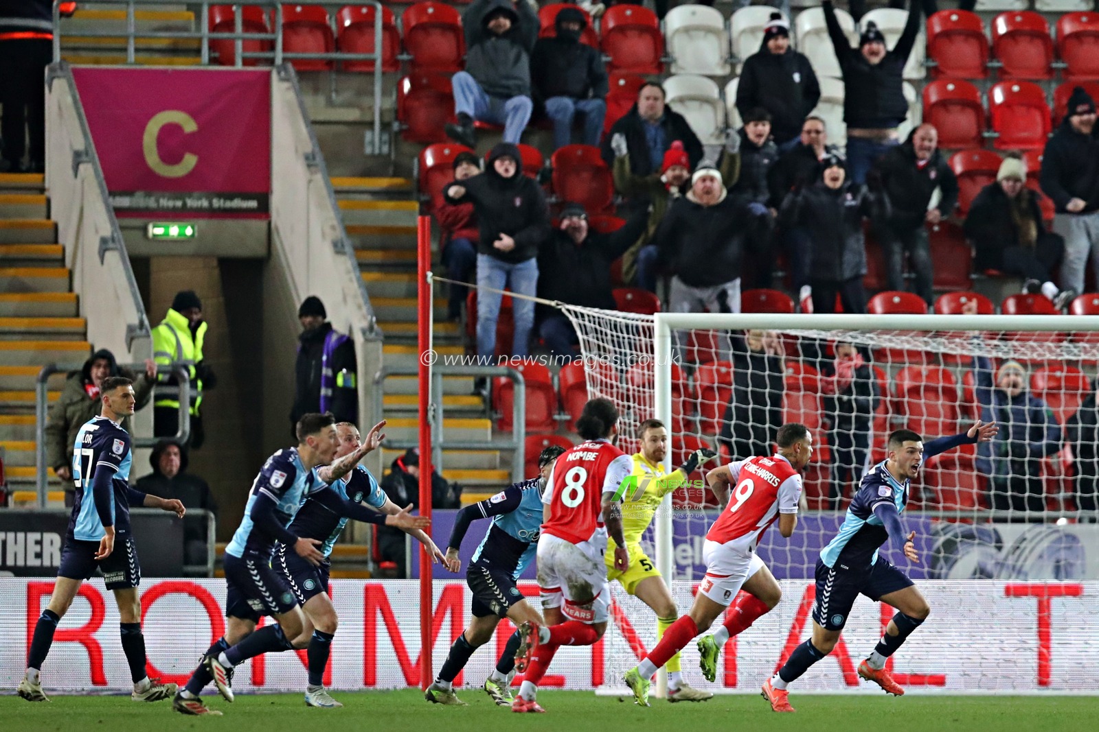 Wycombe appeal Jonson Clarke-Harris of Rotherham United's goal during the Sky Bet League 1 match Rotherham United vs Wycombe Wanderers at New York Stadium, Rotherham, United Kingdom, 18th March 2025

(Photo by Sam Eaden/News Images)