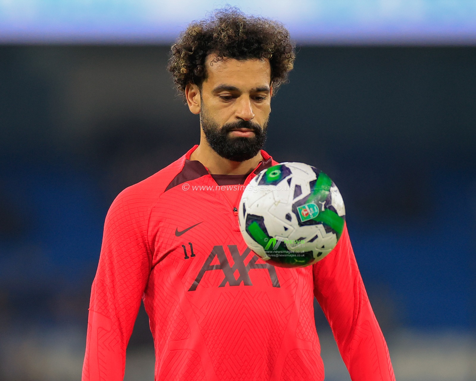 Mohamed Salah #11Â of Liverpool during the pre-game warm up ahead of the Carabao Cup Fourth Round match Manchester City vs Liverpool at Etihad Stadium, Manchester, United Kingdom, 22nd December 2022

(Photo by Conor Molloy/News Images)