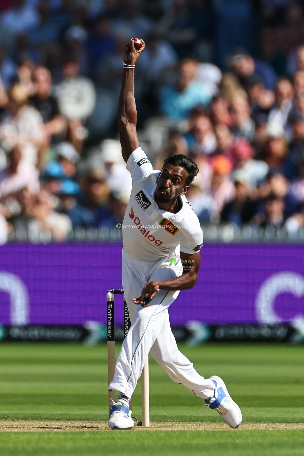Milan Rathnayake of Sri Lanka delivers the ball during the England Men v Sri Lanka 2nd Rothesay Test Match Day 1 at Lords, London, United Kingdom, 29th August 2024

(Photo by Mark Cosgrove/News Images)