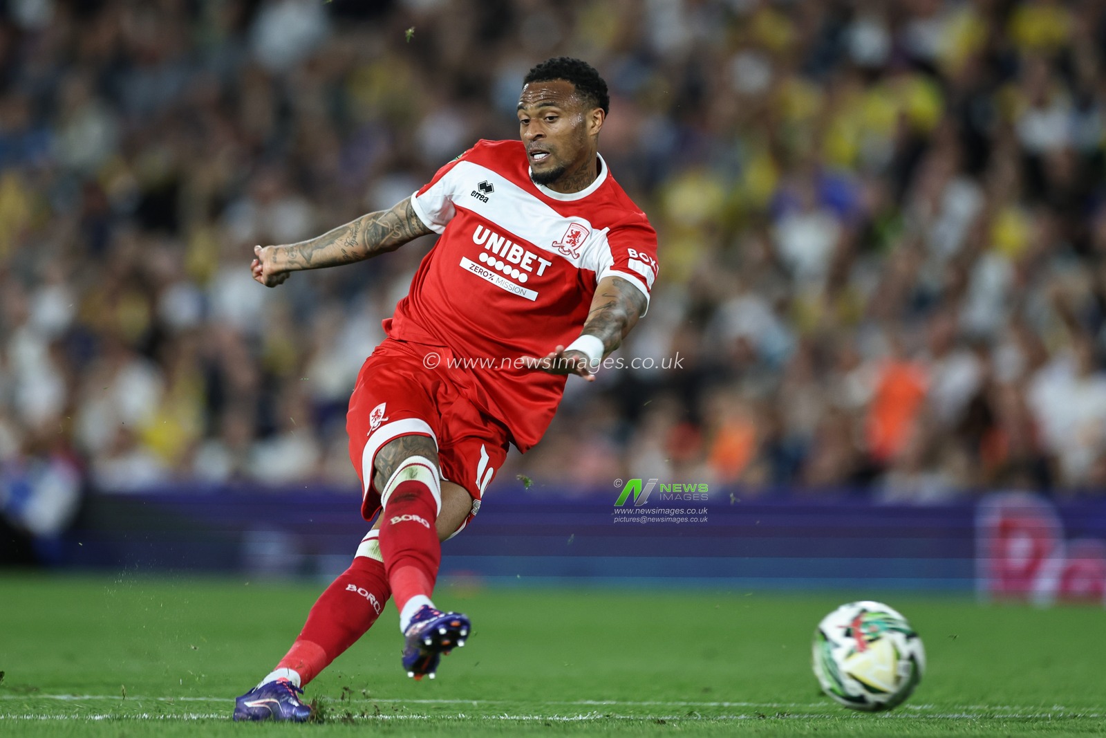 Delano Burgzorg of Middlesbrough scores to make it 0-2 during the Carabao Cup match Leeds United vs Middlesbrough at Elland Road, Leeds, United Kingdom, 14th August 2024

(Photo by Mark Cosgrove/News Images)
