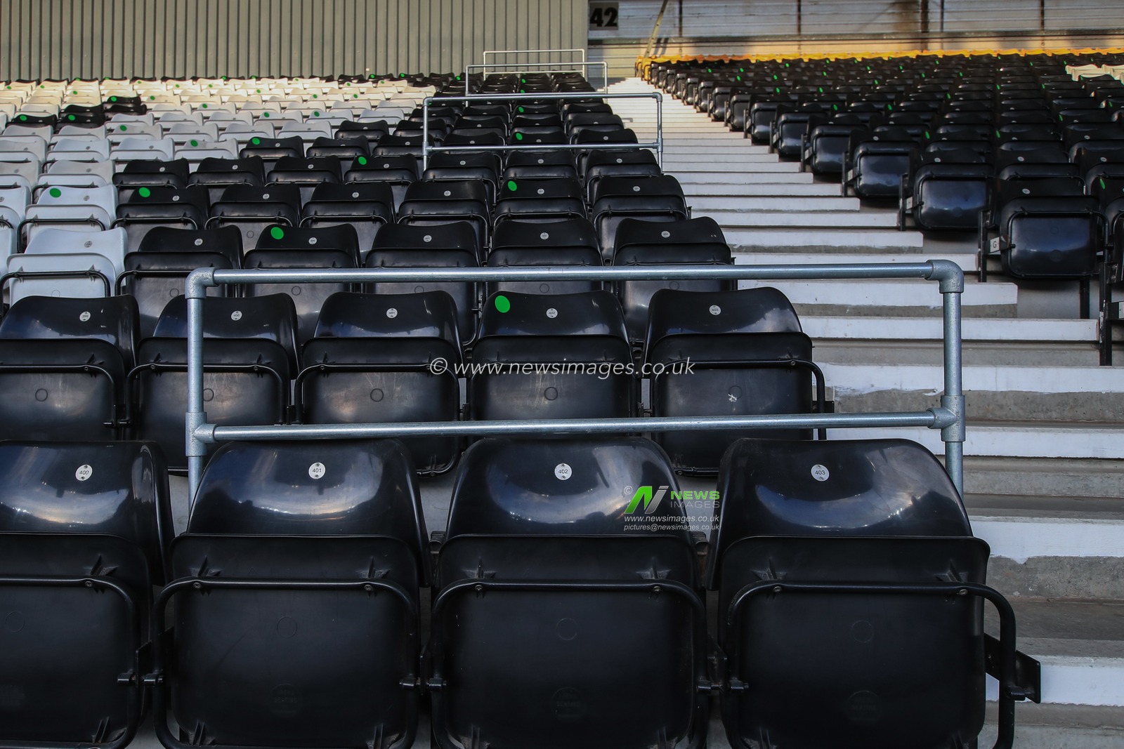 Pride Park prepares for fans returning to the stadium as they put social distancing measures inlace within the stadium.