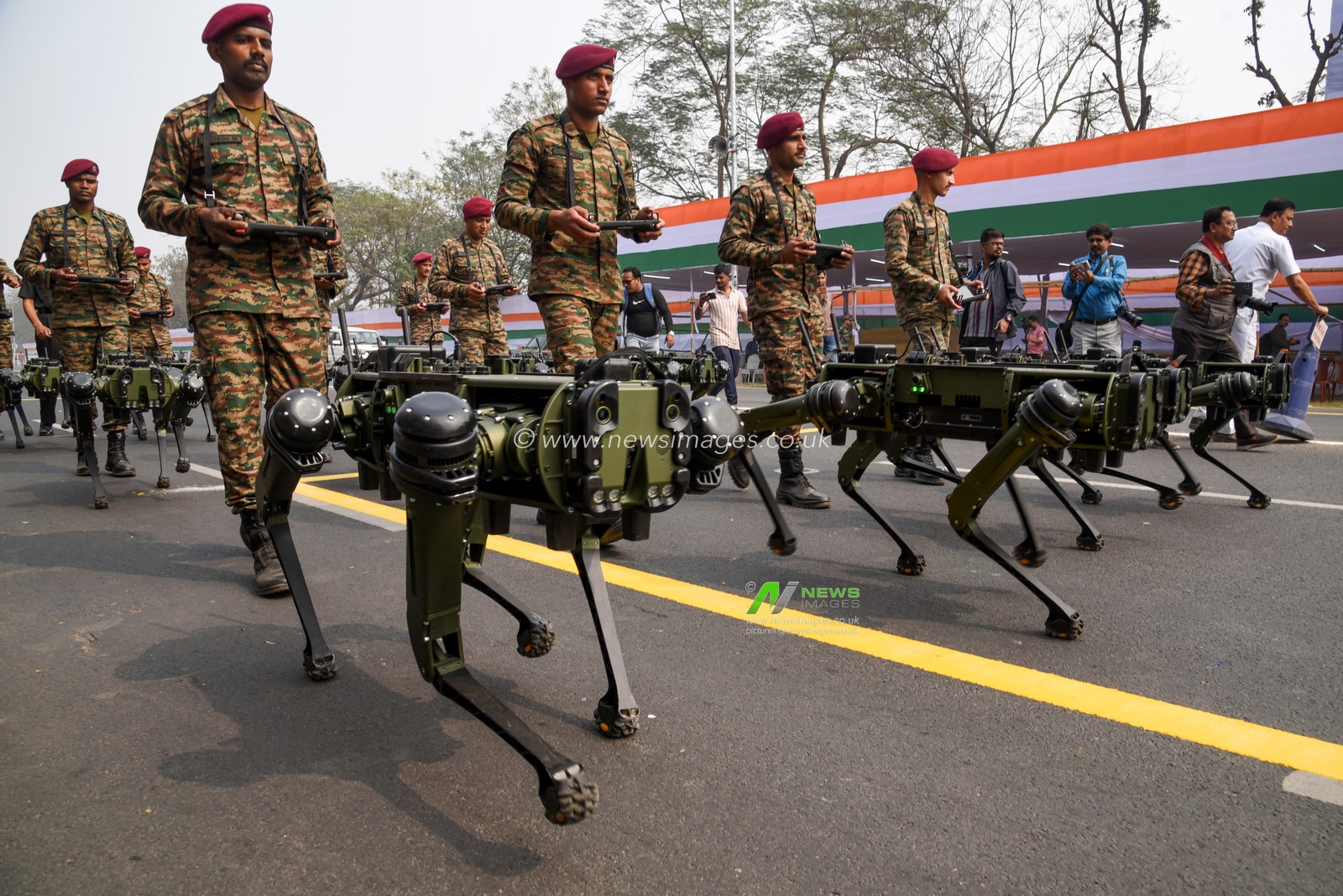 Indian Army  showcases  Robotic Mules  ahead of the Final dress rehearsal for the upcoming Republic Day parade in Red Road , Kolkata, India, on January 24, 2025. Indian Army Robotic Mules will also register their presence at the prestigious annual republic day parade for the first time ahead of the Republic Day parade.Pictures by Debajyoti Chakraborty.(Photo: Debajyoti Chakraborty/News Images)