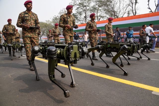 Indian Army  showcases  Robotic Mules  ahead of the Final dress rehearsal for the upcoming Republic Day parade in Red Road , Kolkata, India, on January 24, 2025. Indian Army Robotic Mules will also register their presence at the prestigious annual republic day parade for the first time ahead of the Republic Day parade.Pictures by Debajyoti Chakraborty.(Photo: Debajyoti Chakraborty/News Images)
