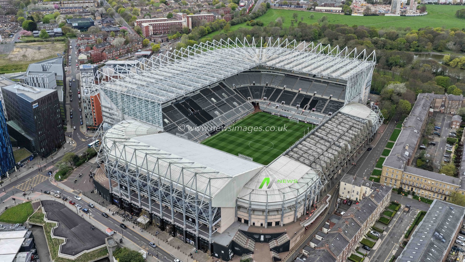 An aerial view of St James’ Park during the Premier League match Newcastle Untied vs Bournemouth at St. James's Park, Newcastle, United Kingdom on 18 April 2026

(Photo by Mark Cosgrove/News Images)