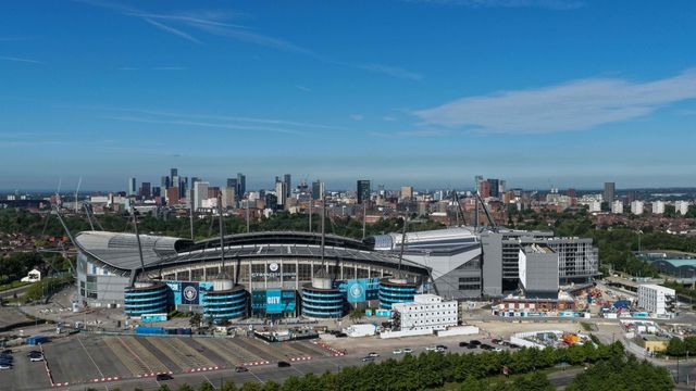 An aerial view op the Etihad Stadium and the new hotel The Medlock, by Radisson Blu during the Premier League match Manchester City vs Aston Villa at Etihad Stadium, Manchester, United Kingdom on 24 May 2026

(Photo by Mark Cosgrove/News Images)