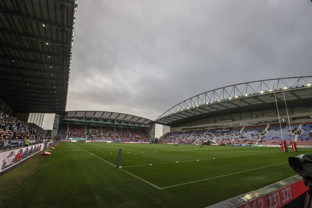 A general view of the Brick Community Stadium ahead of the Betfred Super League round 20 match Wigan Warriors vs Catalans Dragons at The Brick Community Stadium, Wigan, United Kingdom, 25th July 2025

(Photo by Alfie Cosgrove/News Images)