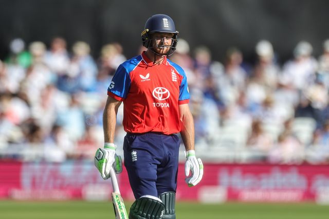 Jos Buttler of England leaves the field of play after being dismissed during the Third Vitality T20 International match England vs India at Trent Bridge, Nottingham, United Kingdom on 07 July 2026

(Photo by Mark Cosgrove/News Images)