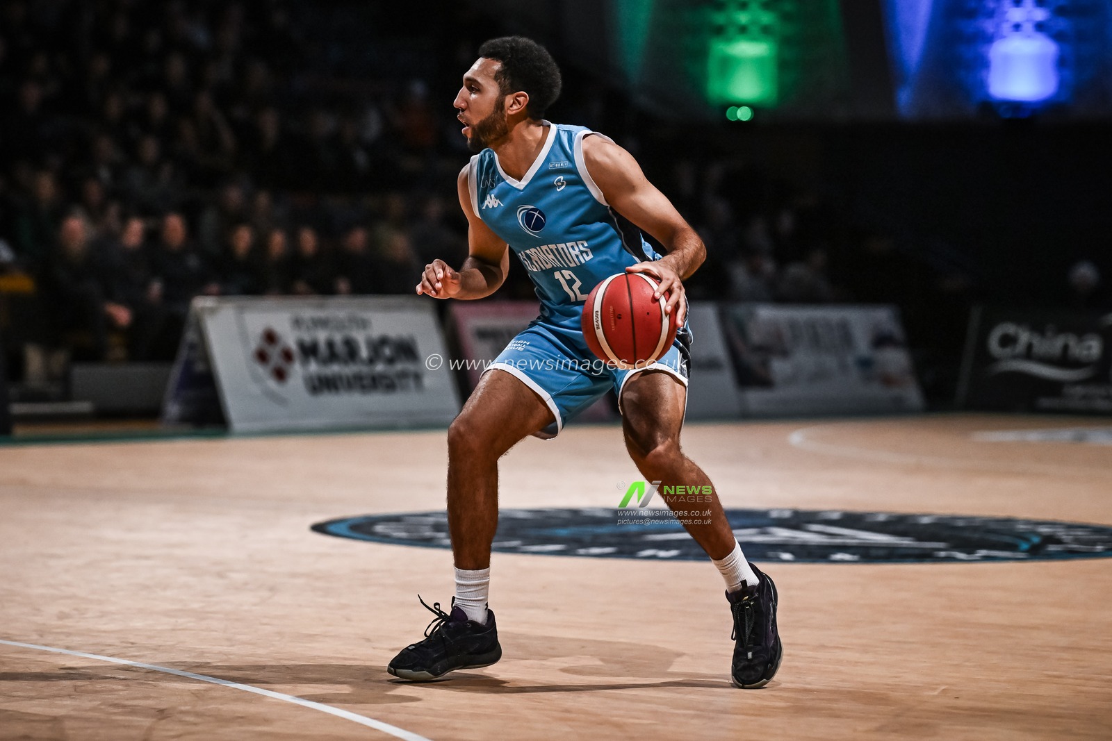 Patrick Whelan #12 of Caledonia Gladiators dribbles the ball during the British Basketball Championship match Plymouth City Patriots vs Caledonia Gladiators at Plymouth Pavilions, Plymouth, United Kingdom, 3rd November 2023

(Photo by Craig Thomas/News Images)