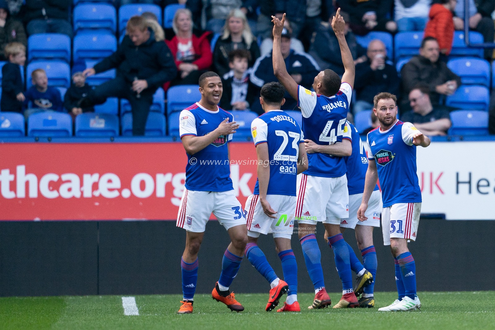 Ipswich Town Collin Quaner celebrates scoring his sides second goal 

6th April 2019 , University of Bolton Stadium, Bolton, England;  Sky bet Championship Football, Bolton Wanderers vs Ipswich Town 

Credit: Terry Donnelly/News Images
