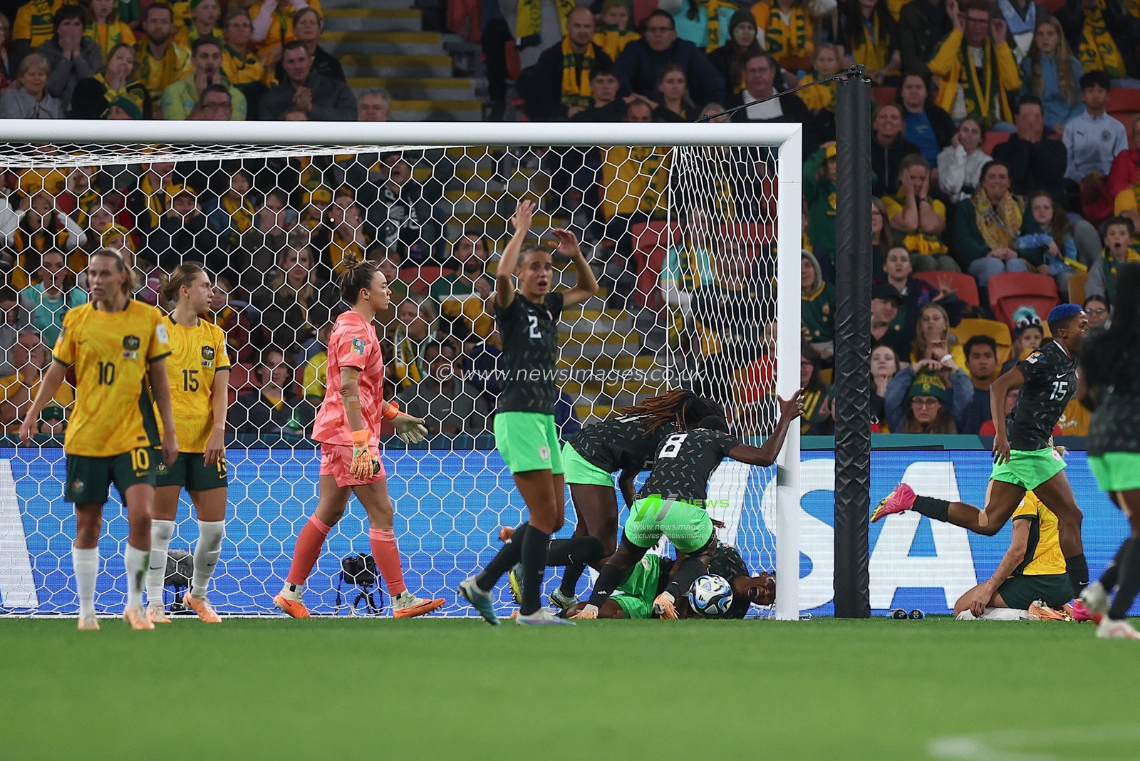 Osinachi Ohale #3 of Nigeria is injured after scoring a goal and is carried off by a stretcher during the FIFA Women's World Cup 2023 Group B match Australia Women vs Nigeria Women at Suncorp Stadium, Brisbane, Australia, 27th July 2023

(Photo by Patrick Hoelscher/News Images)