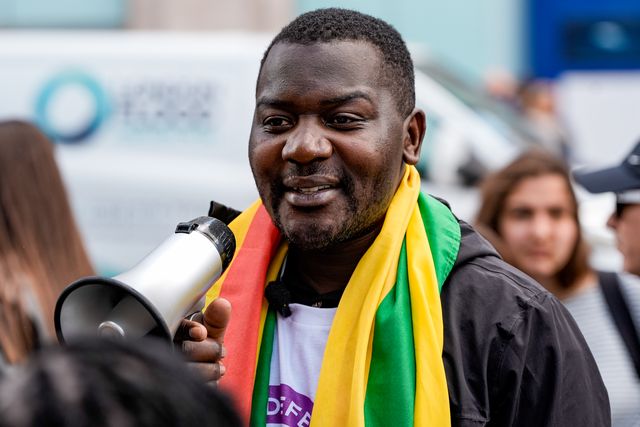 Former political detainee and youth activist Makomborero Haruzvishe speaks during Zimbabweans protest against the proposed constitution amendment at Embassy of Zimbabwe, London, United Kingdom on 18 April 2026

(Photo by Maynard Manyowa/News Images)