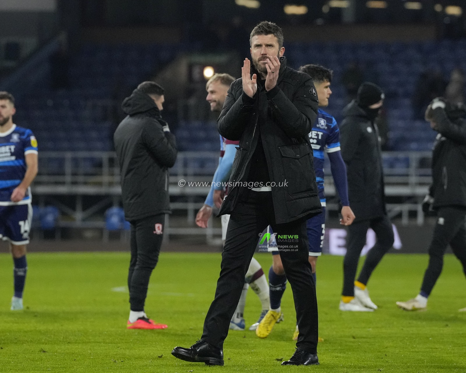 Michael Carrick manager of Middlesbrough salutes the fans after the Sky Bet Championship match Burnley vs Middlesbrough at Turf Moor, Burnley, United Kingdom, 17th December 2022

(Photo by Steve Flynn/News Images)