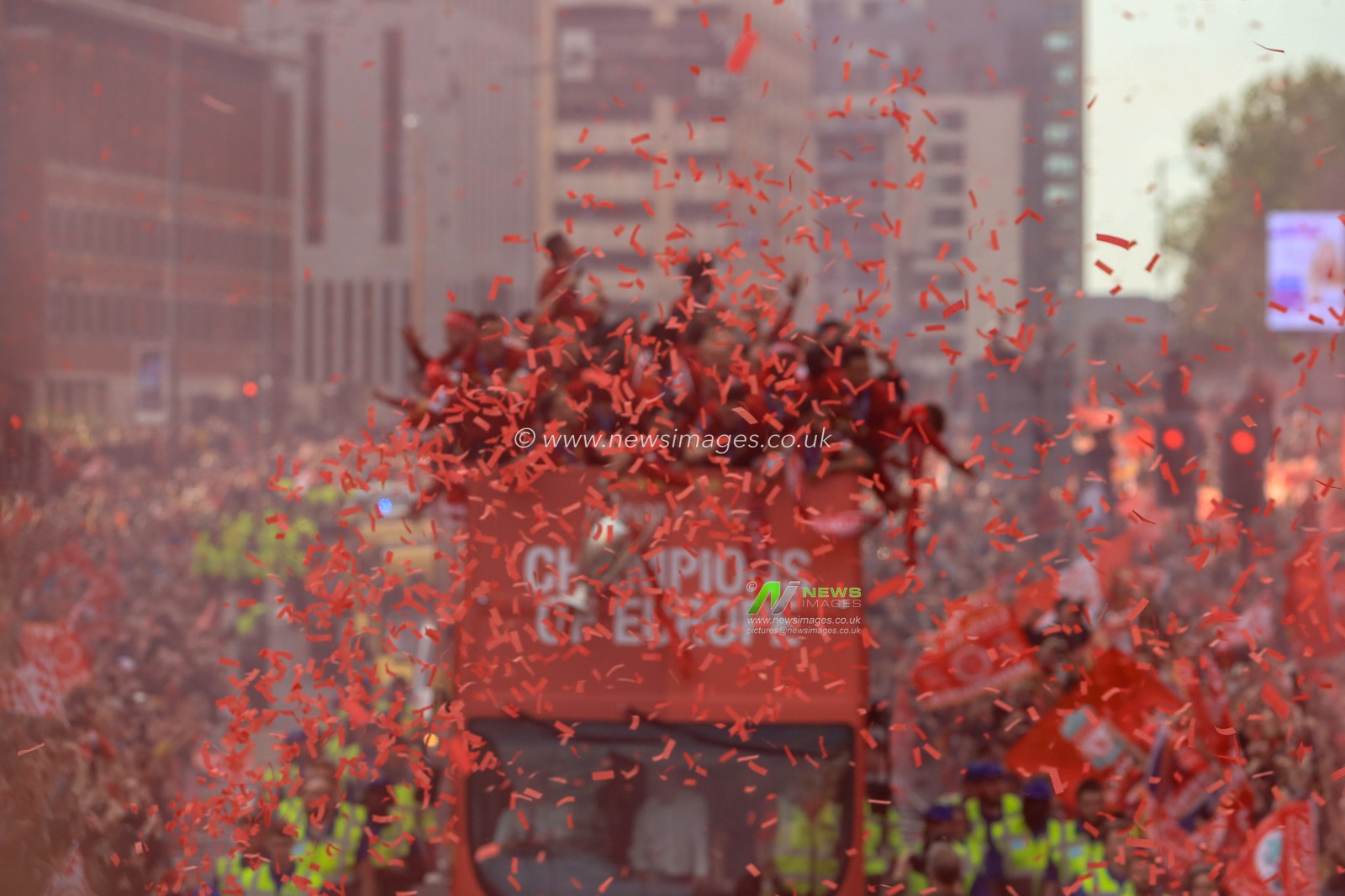 2nd June 2019 , Liverpool, England; UEFA Champions League, Liverpool FC Champions League winners celebrations and open top bus parade ; Liverpool players celebrate with the fans on their open top bus as it tours the City


Credit: Mark Cosgrove/News Images