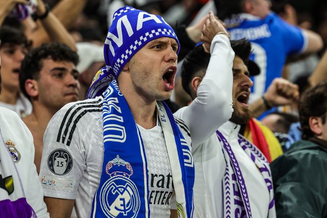 Real Madrid fans during the UEFA Champions League last 16 second leg match Manchester City vs Real Madrid at The City of Manchester Stadium, Manchester, United Kingdom on 17 March 2026

(Photo by Mark Cosgrove/News Images)