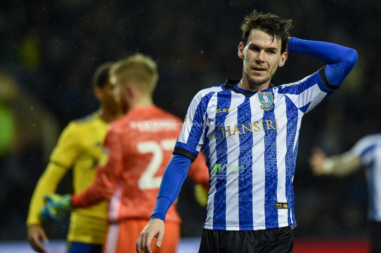 27th November 2019, Hillsborough, Sheffield, England; Sky Bet Championship, Sheffield Wednesday v Birmingham City :Kieran Lee (5) of Sheffield Wednesday shows disappointment at missed effort.

Credit: Dean Williams/News Images
