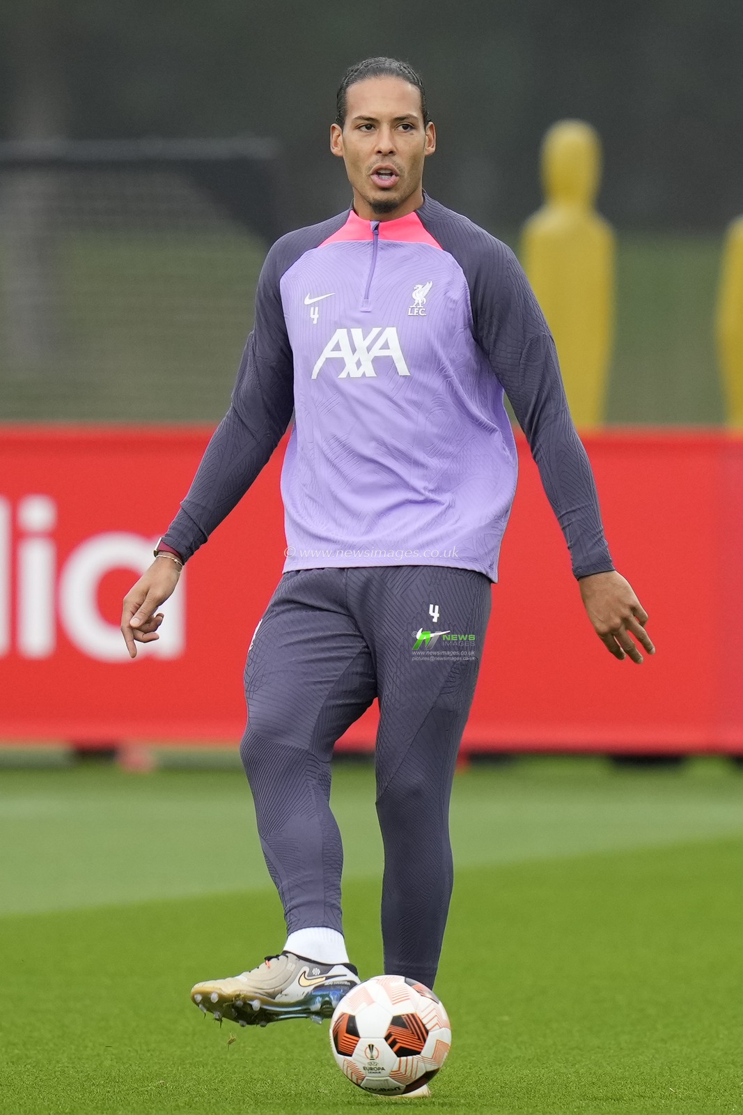 Virgil van Dijk #4 of Liverpool passes the ball during the Europa League Training Session at AXA Training Centre, Kirkby, United Kingdom, 4th October 2023

(Photo by Steve Flynn/News Images)